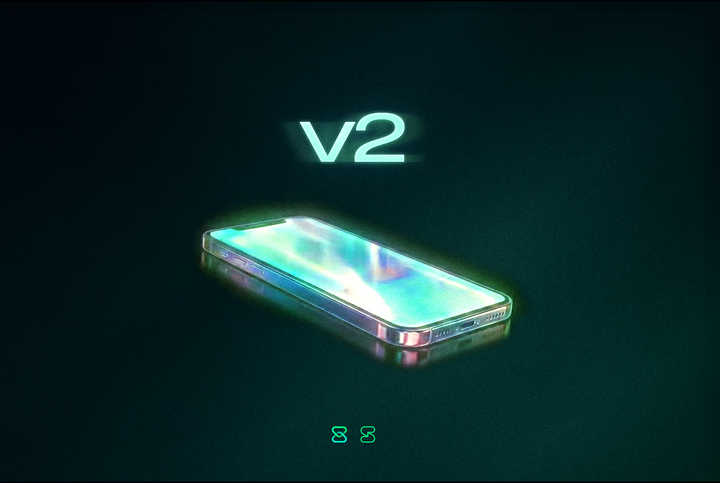 Phone with glowing 'V2' above it, symbolizing the second version of the Session Protocol